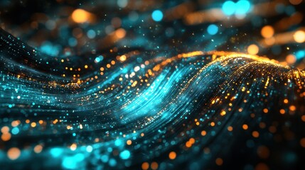 Aufkleber - Abstract digital art featuring swirling, flowing patterns of turquoise and gold particles