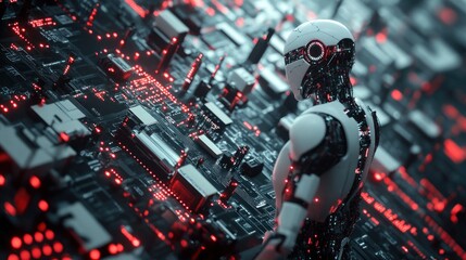 Fototapete - Advanced robot interacts with complex circuitry