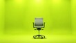 © WIWIK - plain ergonomic office chair without label in the middle of empty room with bright lemon green solid background,nobody,design,
