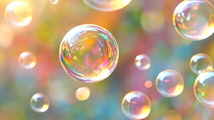 Poster - Colorful soap bubbles floating gently against a vibrant, blurred background