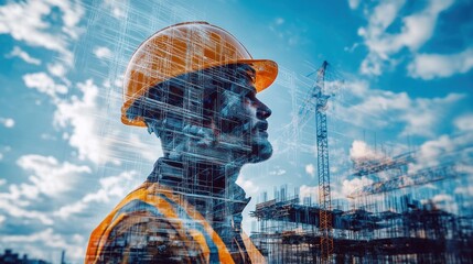 Poster - Construction worker focused on a large project