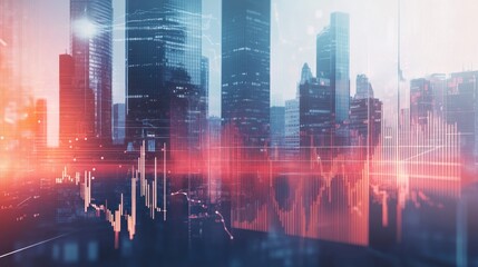 Poster - financial cityscape, overlayed with graphs and charts, suggesting economic activity and investment
