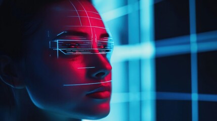 Poster - Futuristic woman with glowing facial mapping