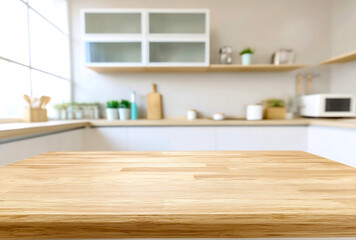 Aufkleber - Modern kitchen interior with a wooden countertop and stylish decor emphasizing cleanliness and efficiency : Generative AI