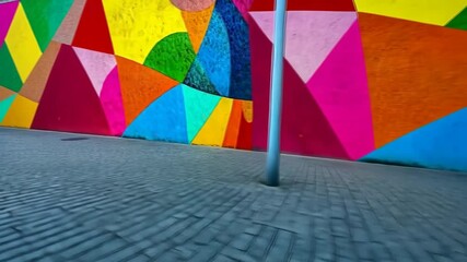 Poster - Vibrant geometric street mural captivating urban walkthrough