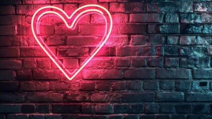 Aufkleber - Neon heart pulsating against brick wall in urban night scene