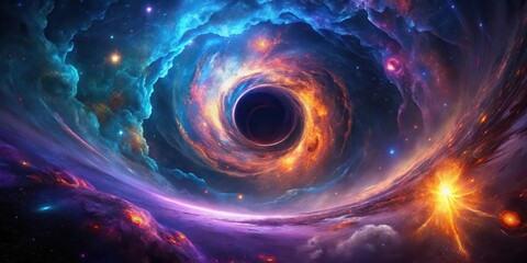 Wall Mural - cosmic vortex a celestial dance of nebulae and a black hole's gravity
