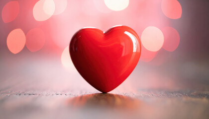 Poster - red heart radiates love and passion with glossy texture, evoking romantic and tender aesthetic feeling