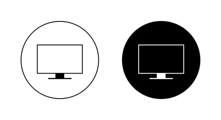 Poster - Computer monitor icon on black circle. Pc screen, display sign symbol