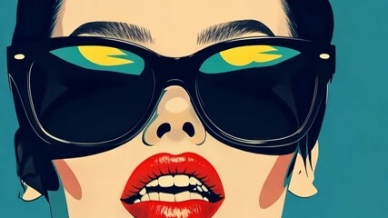 Poster - Bold pop art style: stylish sunglasses and red lips sequence with attitude