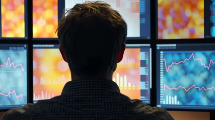 Poster - Analyzing data trends: a professional at work with dynamic graphs and vibrant displays