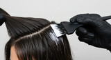 Hair Coloring: Applying Dye with Brush for Perfect Coverage & Touch-Up, Black Gloves, Professional Beauty Treatment at Home or Salon!