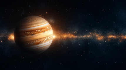 Wall Mural - jupiter's majestic glow: the giant gas planet jupiter shines in the cosmic ballet, surrounded by cou