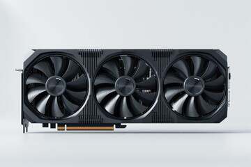 Fototapete - A high-performance graphics card with three large cooling fans designed for gaming and rendering. isolated on white background