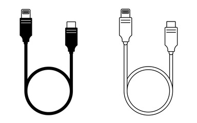 Fototapete - Vector illustration of USB and charging cable icon set in black and white, flat design of data transfer and power connection cord, minimalist technology graphic for user interface, infographic