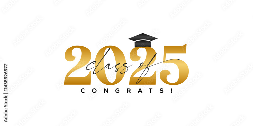 Class of 2025 typography design with graduation cap, golden text, and ...