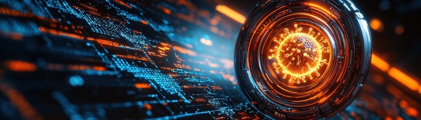 Poster - Close-Up View of a Programmable Artificial Cell with Advanced Technology and Futuristic Design in a Digital and Vibrant Environment