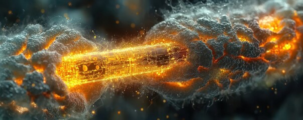 Poster - Close-Up of Engineered Cells Fusing With Electronic Components, Showing Intricate Details and Bright Colors in a Futuristic Setting