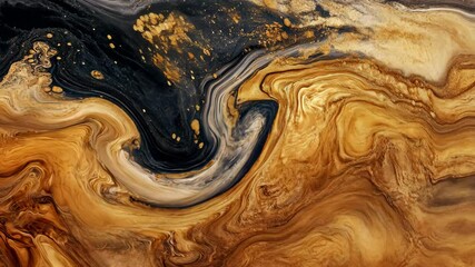 Poster - Dynamic abstract flow of black and gold liquid patterns in motion