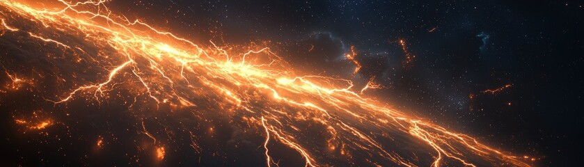 Poster - Brilliant Cosmic Storm with Crackling Lightning in Interstellar Space, Showcasing a Stunning Display of Natural Energy and Colorful Light Effects
