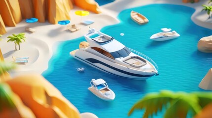 Poster - 鮮やかな水色の海と白いヨットの夏のビーチ風景 太陽の下での穏やかな雰囲気