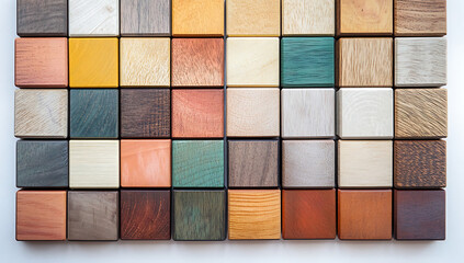 Poster - Colorful wooden blocks arranged in a grid, showcasing the variety of colors and textures that can be used for creative artwork or design projects.