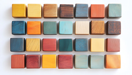 Poster - Colorful wooden blocks arranged in a grid, showcasing the variety of colors and textures that can be used for creative artwork or design projects.
