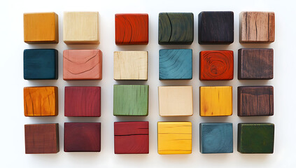 Poster - Colorful wooden blocks arranged in a grid, showcasing the variety of colors and textures that can be used for creative artwork or design projects.