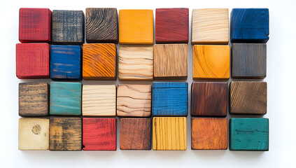Poster - Colorful wooden blocks arranged in a grid, showcasing the variety of colors and textures that can be used for creative artwork or design projects.