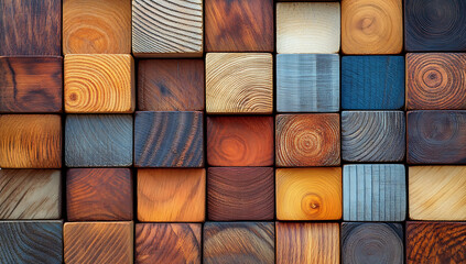 Poster - Colorful wooden blocks arranged in a grid pattern, showcasing the variety of colors and textures on each block. 