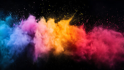 Poster - colorful powder explosion on a black background, with a colorful powder splash in the air.