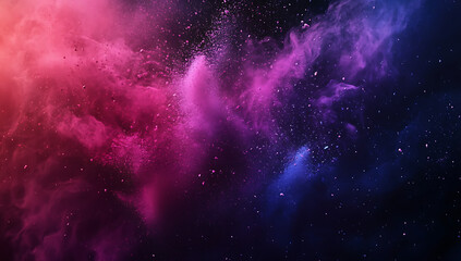 Poster - colorful powder explosion on a black background, with a colorful dust splash in motion and a copy sp
