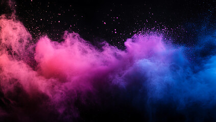 Poster - colorful powder explosion on a black background, with colorful dust flying in the air.