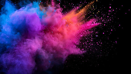 Poster - colorful powder explosion on a black background, a colorful paint splash with copy space for banner 