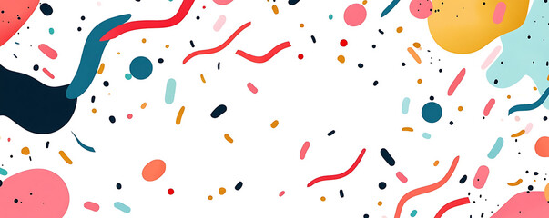 Poster - Colorful confetti and ribbons falling on a white background, vector illustration.