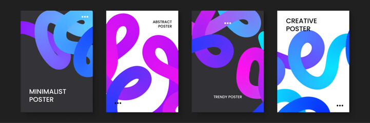Poster - Contains four posters with colorful abstract shapes. Ideal for vibrant decorations, modern art displays, graphic design projects, or creative presentations.