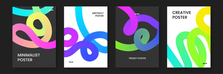 Poster - Set of four colorful posters with abstract shapes suitable for modern interior decor, graphic design projects, and artistic inspiration.