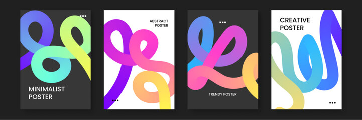 Poster - Four abstract posters with colorful lines and shapes suitable for modern home decor, digital backgrounds, posters, and social media graphics.