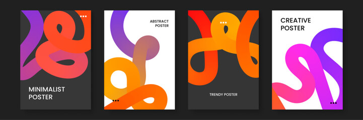 Poster - Four colorful posters with abstract shapes suitable for modern interior decor and artistic inspiration in home or office spaces.