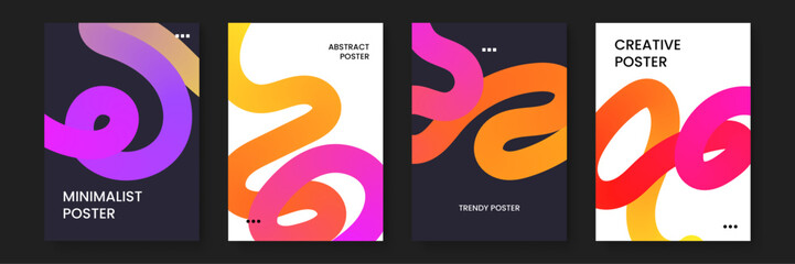 Poster - Four colorful wavy line posters for vibrant designs, backgrounds, decorations, patterns, promotions, events, art prints, graphic design, abstract concepts.