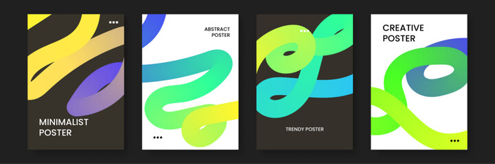 Poster - Four colorful poster designs with abstract shapes. Great for modern art prints, marketing materials, social media graphics, and branding campaigns.