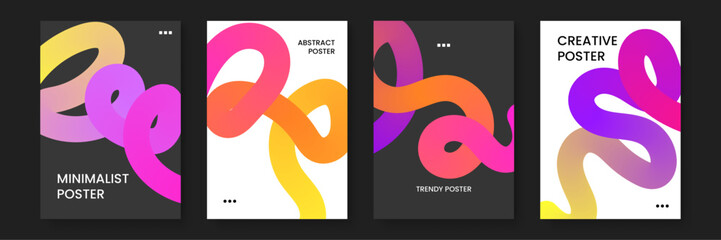 Poster - Four colorful abstract posters with vibrant shapes. Ideal for modern interior design, graphic design projects, event promotion, or advertising.