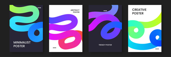 Poster - Four posters with colorful abstract shapes, ideal for modern advertisement campaigns, interior design inspiration, or digital backgrounds.
