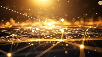 Wall Mural - Abstract golden network with glowing connections and light