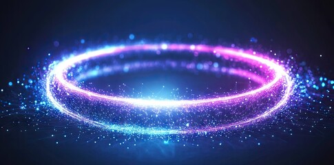 Poster - A vibrant. glowing circular portal with swirling cosmic energy and stars. set against a deep blue background. suggesting a gateway to another dimension or realm