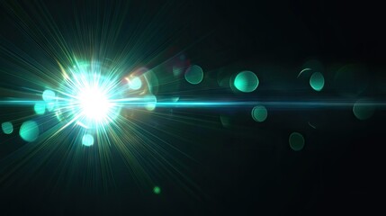 Poster - A vibrant burst of blue light emanates from the center. creating a dazzling display of shimmering particles and soft bokeh effects in a dark. cosmic background