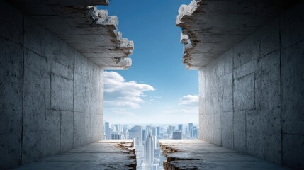 Poster - Breathtaking view of a cityscape captured from a window framing the urban landscape and architectural marvels below
