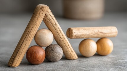 Poster - Wooden toy featuring triangle and three balls illustrating pre-breakout structure in market conceptual icon