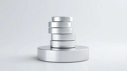 Poster - Three stacked silver objects showcasing momentum stacking concept and price acceleration in trading strategies analysis