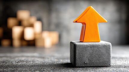 Poster - concrete block with wooden arrow on top symbolizing price acceleration divergence and weakening tren